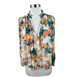 by Anthropologie Watercolor Floral Botanic Button Blouse Size Small Relaxed